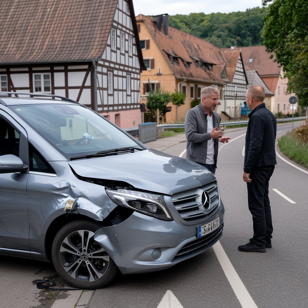 Mercedes mit manipulierten Schäden am Straßenrand