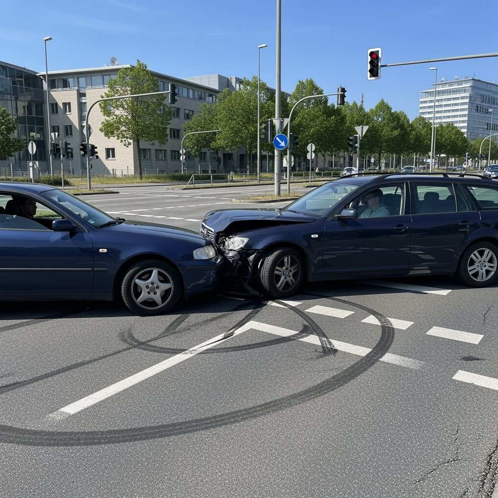 Frontale Kollision: Wer trägt die Kosten nach dem Linksabbiege-Unfall? Die Schuldfrage bei Teilschuld durch zu hohe Geschwindigkeit.